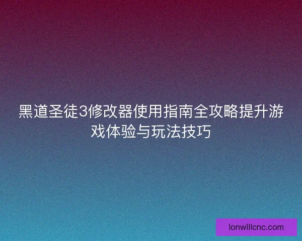 黑道圣徒3修改器使用指南全攻略提升游戏体验与玩法技巧